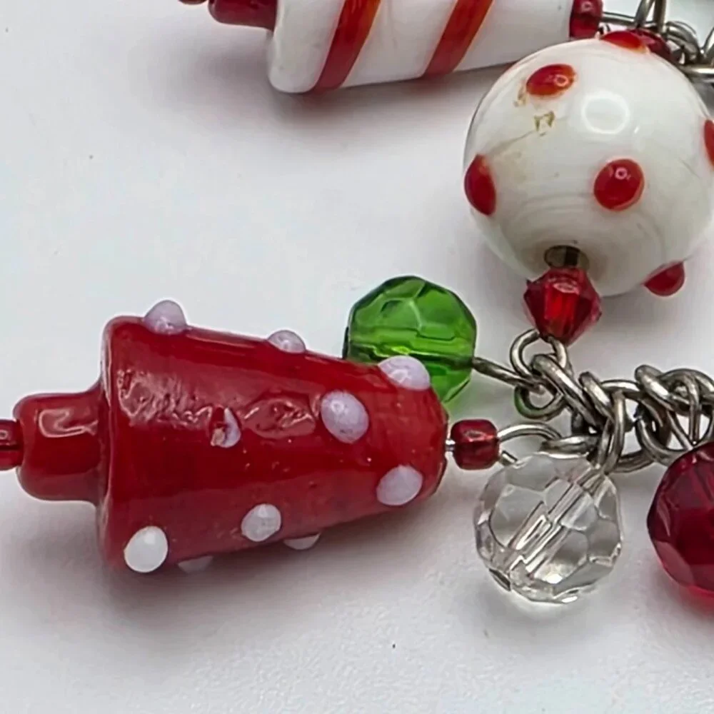 Colorful Lampwork Glass Christmas Charm Bracelet 7